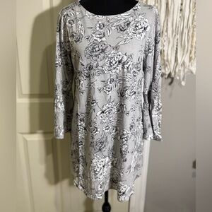 J. Jill Gray and White Floral Top